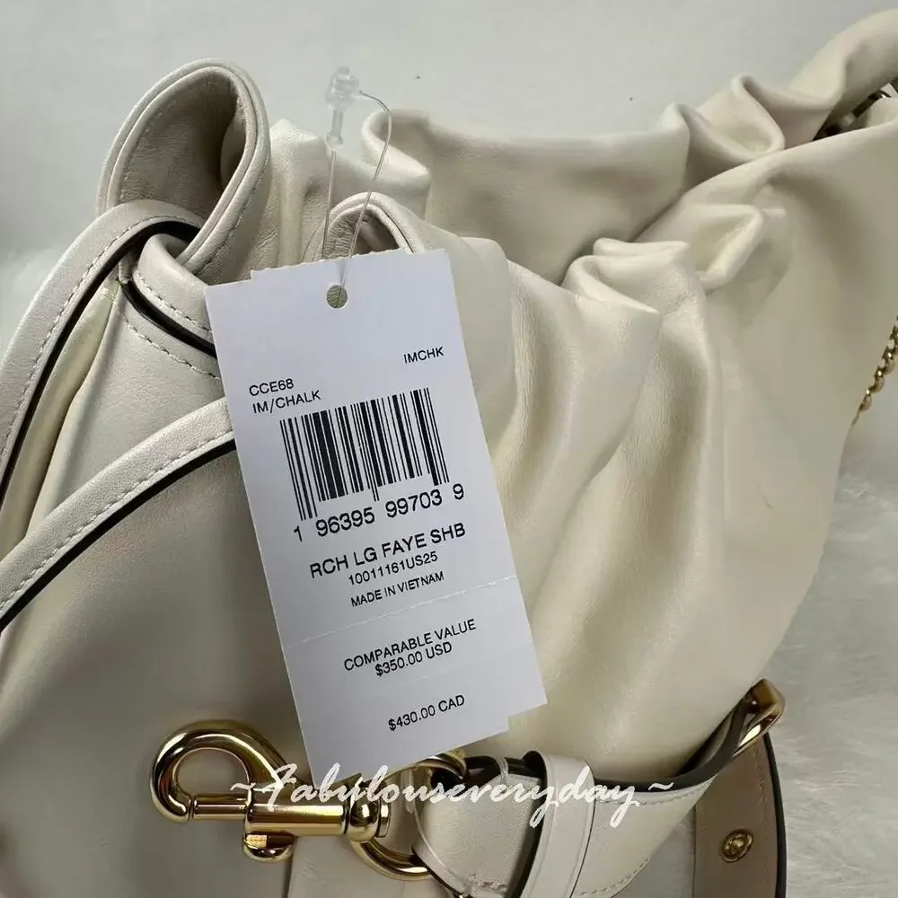 Coach 2 Straps Faye Large Shoulder Bag In Leather/Gold/Chalk CCE68 NWT